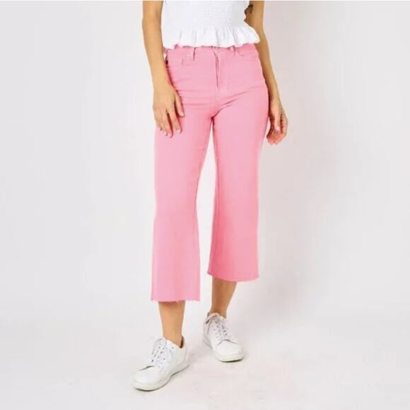 Judy Blue Denim - Judy Blue Pink High Rise Cropped Wide Leg Jeans Size 31